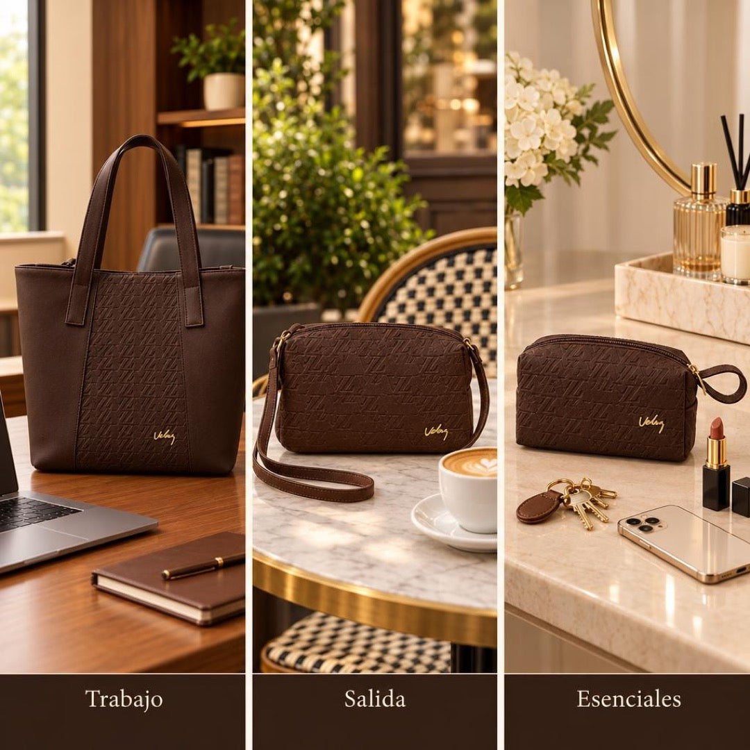 TRIO PREMIUM DE BOLSOS VÉLEZ 👜👝💛🤎🖤