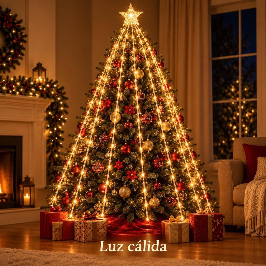 Luces Estrella Cascada y Tapete navidad