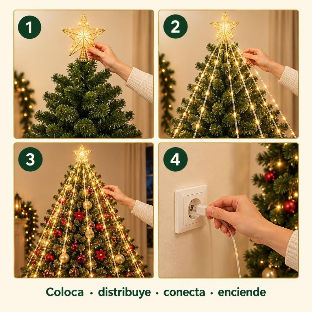 Luces Estrella Cascada y Tapete navidad
