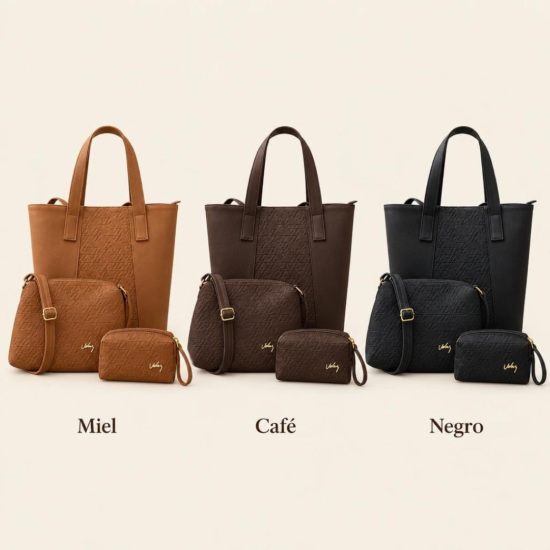 TRIO PREMIUM DE BOLSOS VÉLEZ 👜👝💛🤎🖤