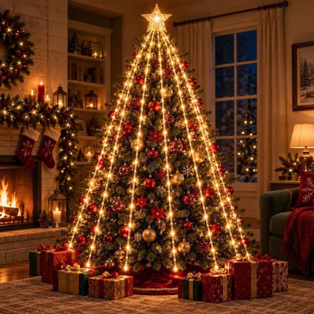Luces Estrella Cascada y Tapete navidad